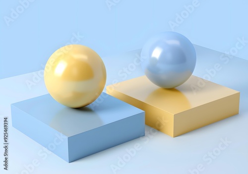 Blue and Yellow Spheres on Square Platforms