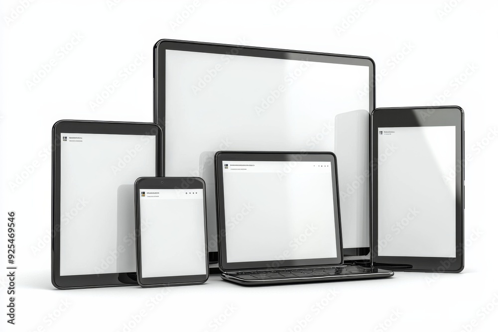 Multiple responsive screen and mobile devices mockup created with Generative AI Multiple responsive screen and mobile devices mockup created with Generative AI