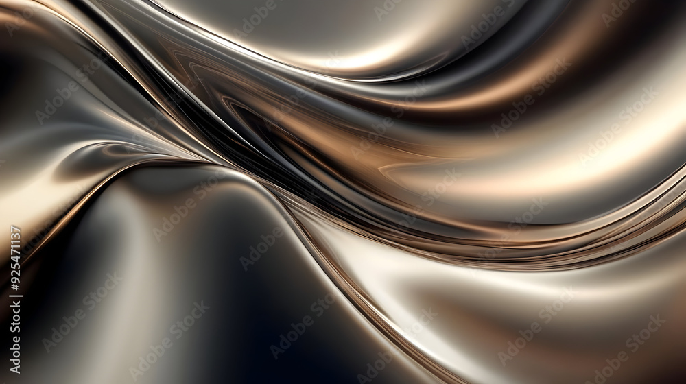 Obraz premium Abstract flowing textures in metallic shades of black, bronze, and silver.