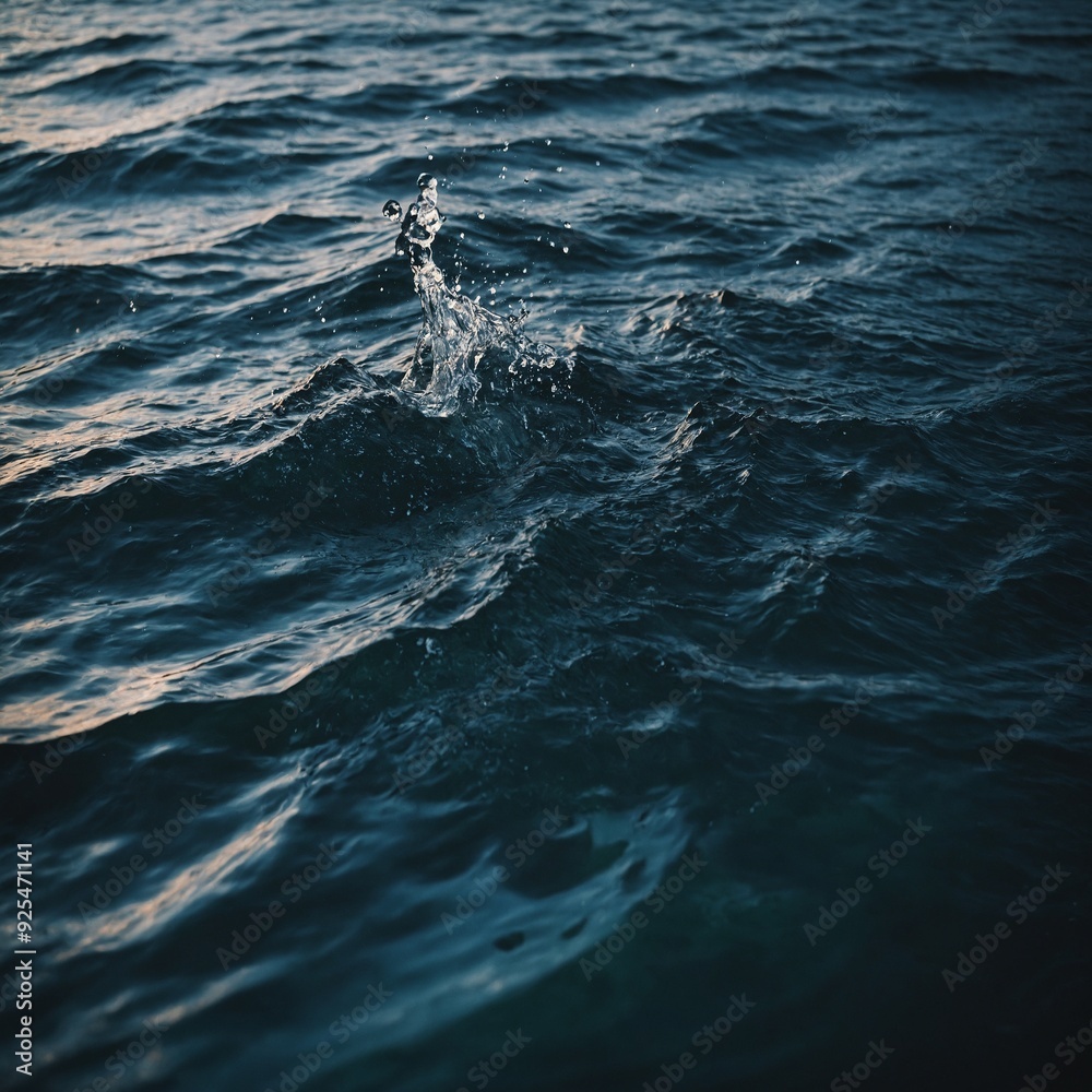 Naklejka premium Raindrops splashing on the surface of a tranquil pond creating concentric ripples