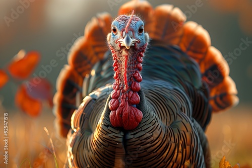 Wild Turkey Portrait: Close-up of a Feathered Bird in Nature