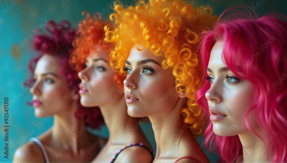 Obraz premium A group of ladies displaying a range of hair colors and styles while standing together with distinctive, vividly colored hair 
