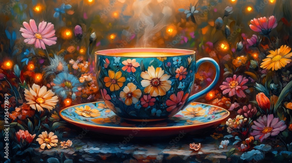 Floral tea time: a cup of warmth and beauty - generative ai Floral tea time: a cup of warmth and beauty - generative ai