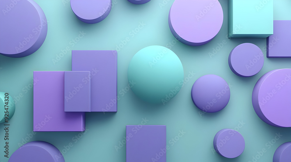 Abstract geometric shapes in purple and turquoise colors on a blue background. Abstract geometric shapes in purple and turquoise colors on a blue background.