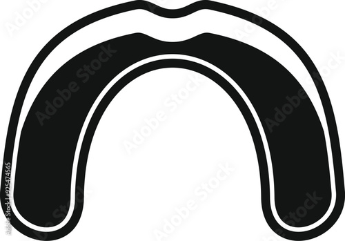 Black simple vector icon for mouth guard protecting teeth during sport activities