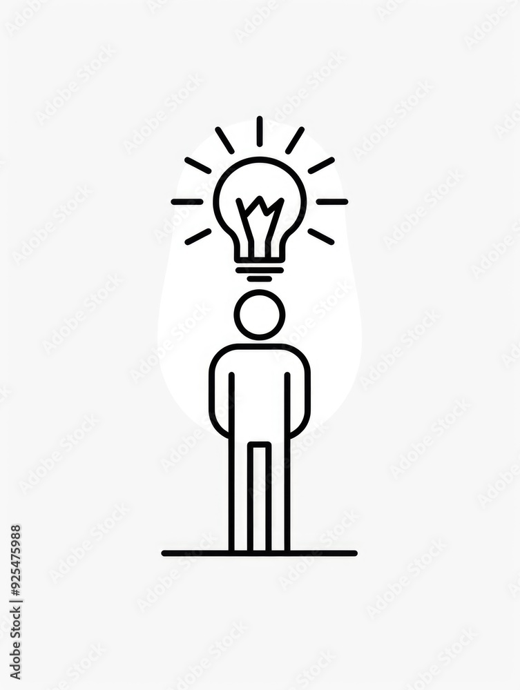 Illustration of a person and lightbulb for ideas, brainstorming, innovation, creativity, invention, problem-solving. Illustration of a person and lightbulb for ideas, brainstorming, innovation, creativity, invention, problem-solving.