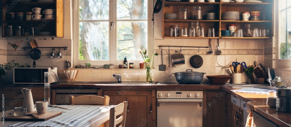 Stylish Traditional South Asian Home with Utensils and Wide Window Letting the Spring Warmth and Light in. Stylish Traditional South Asian Home with Utensils and Wide Window Letting the Spring Warmth and Light in.