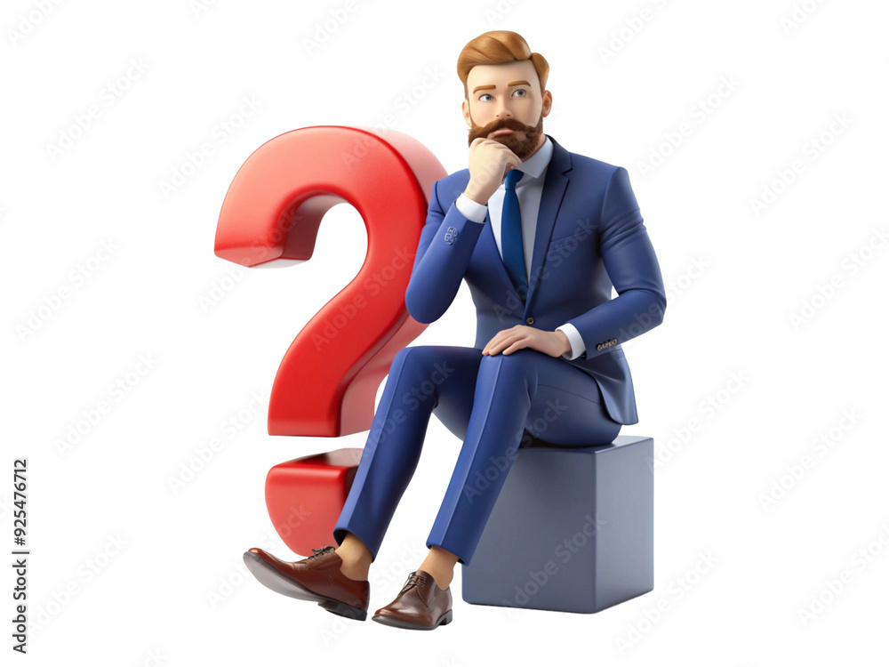 Confused 3d cartoon character businessman with question mark Confused 3d cartoon character businessman with question mark