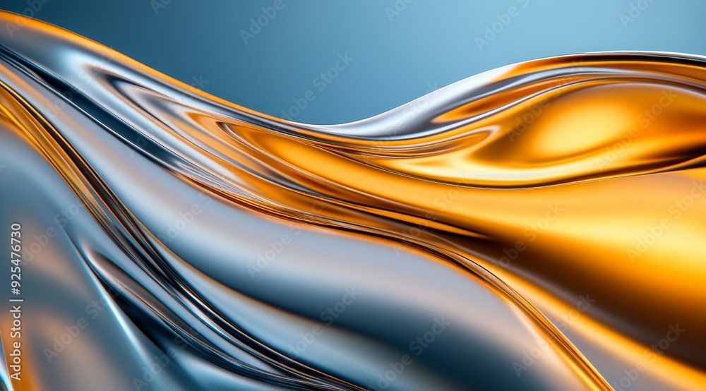 Close-Up of Metallic Liquid Flowing in Elegant Pattern Golden and Silver Hues Intricate Waves Dark Background Close-Up of Metallic Liquid Flowing in Elegant Pattern Golden and Silver Hues Intricate Waves Dark Background