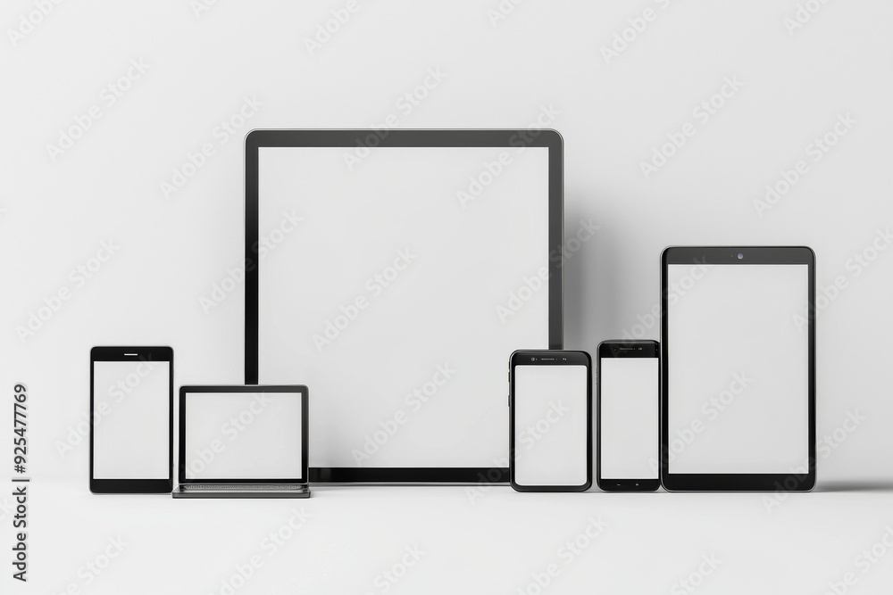 Multiple responsive screen and mobile devices mockup created with Generative AI Multiple responsive screen and mobile devices mockup created with Generative AI