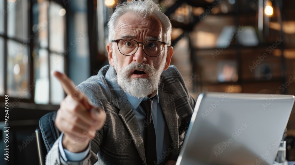 Obraz premium Angry man in office holding hands up in frustration.