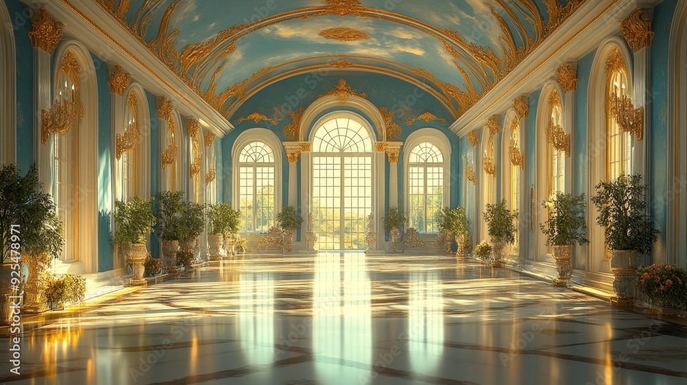 Opulent sunlit palace interior - generative ai Opulent sunlit palace interior - generative ai