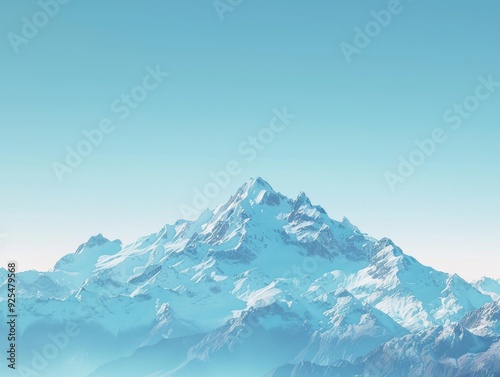 High-altitude mountain range with snow-capped peaks under a blue sky.