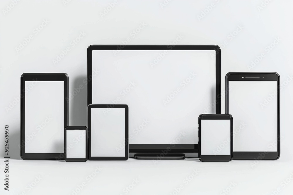 Multiple responsive screen and mobile devices mockup created with Generative AI Multiple responsive screen and mobile devices mockup created with Generative AI