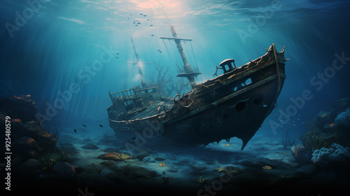 A shipwreck on the ocean floor