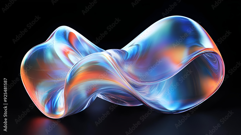 Abstract iridescent 3D glass sculpture with organic shape. Abstract iridescent 3D glass sculpture with organic shape.