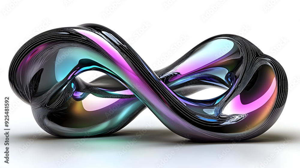 Abstract iridescent 3D infinity symbol with a black glossy finish. Abstract iridescent 3D infinity symbol with a black glossy finish.