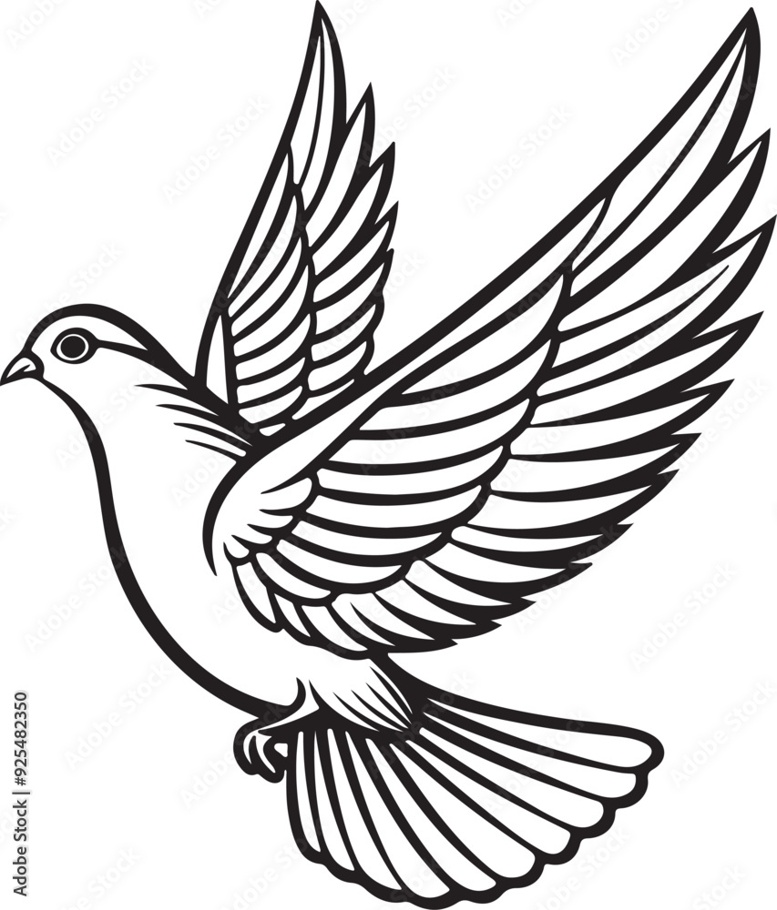Fototapeta premium A flying Dove silhouetted style vector image, generative ai.