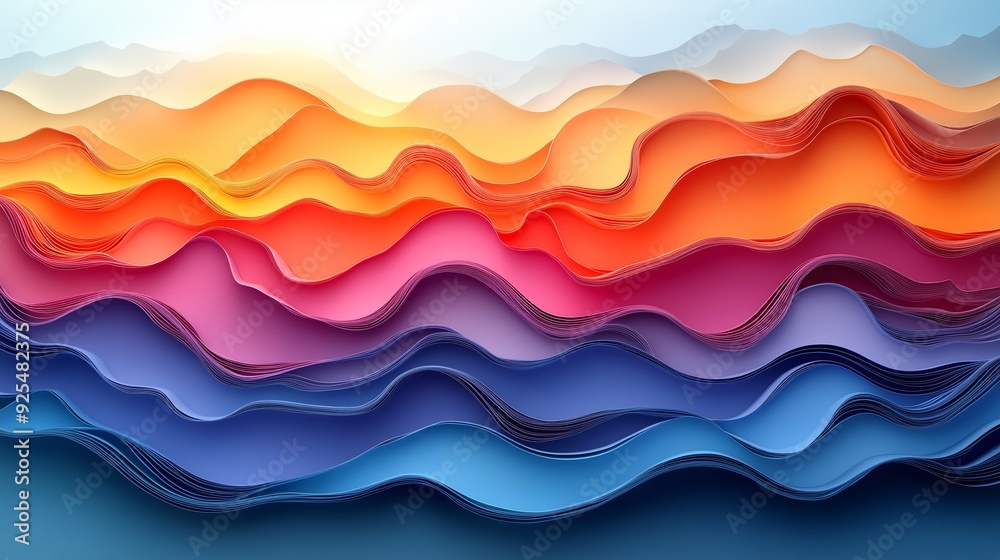 Colorful abstract paper waves representing sunset over mountains Colorful abstract paper waves representing sunset over mountains