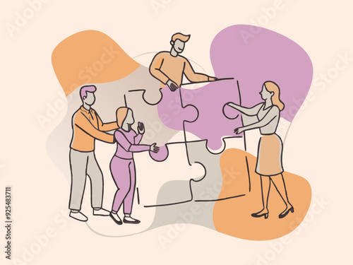 Teamwork problem solving concept, puzzle piece idea solution illustration photo