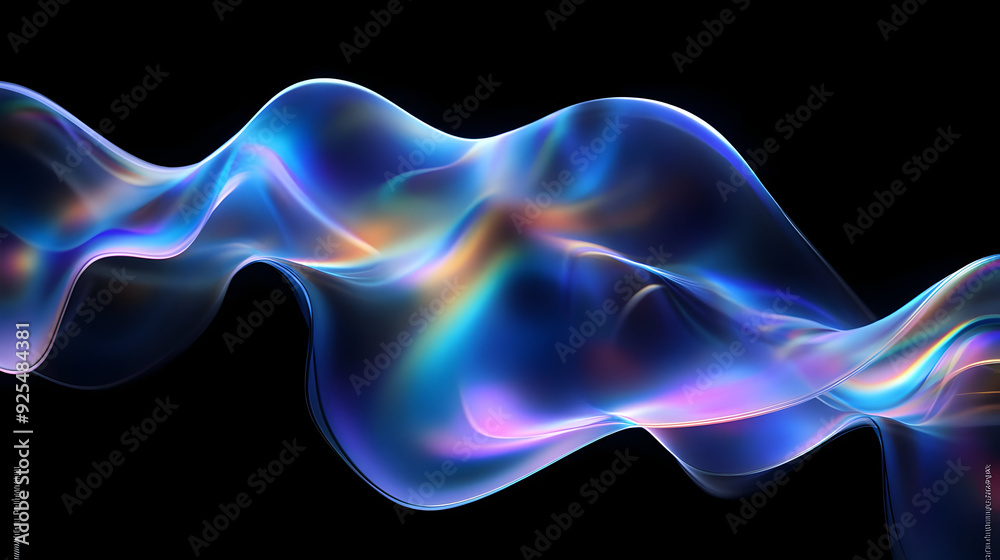 Abstract iridescent blue wave with a black background. Abstract iridescent blue wave with a black background.