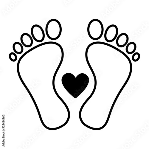 The footprint of two feet and a heart as a logo and symbol of a healthy lifestyle