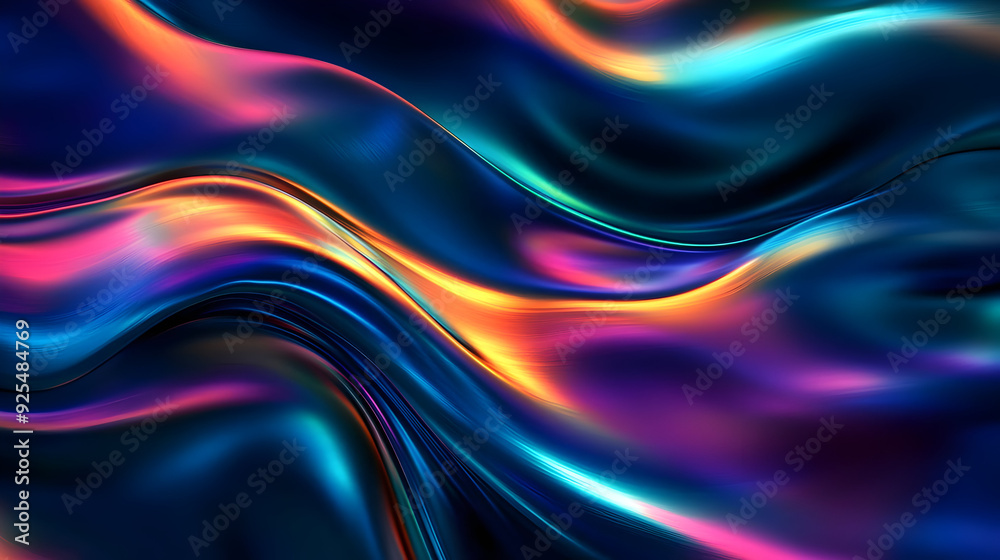 Abstract iridescent blue, purple, and orange gradient wave pattern. Abstract iridescent blue, purple, and orange gradient wave pattern.