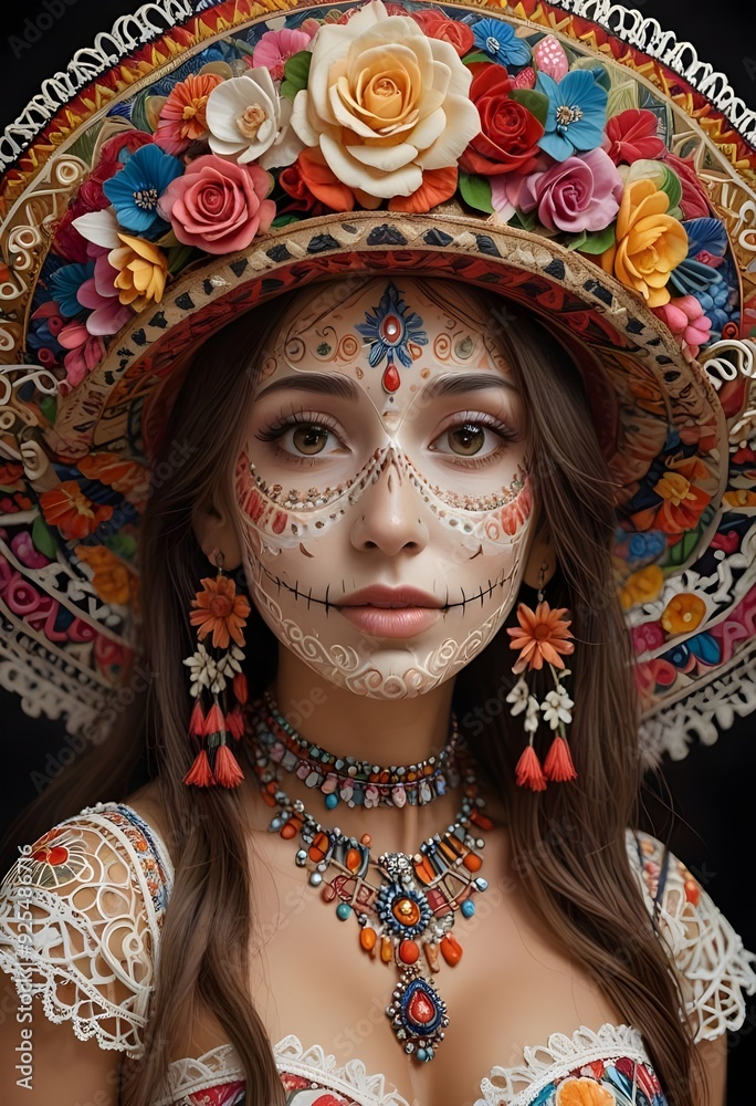 woman with face painted for the day of the dead party