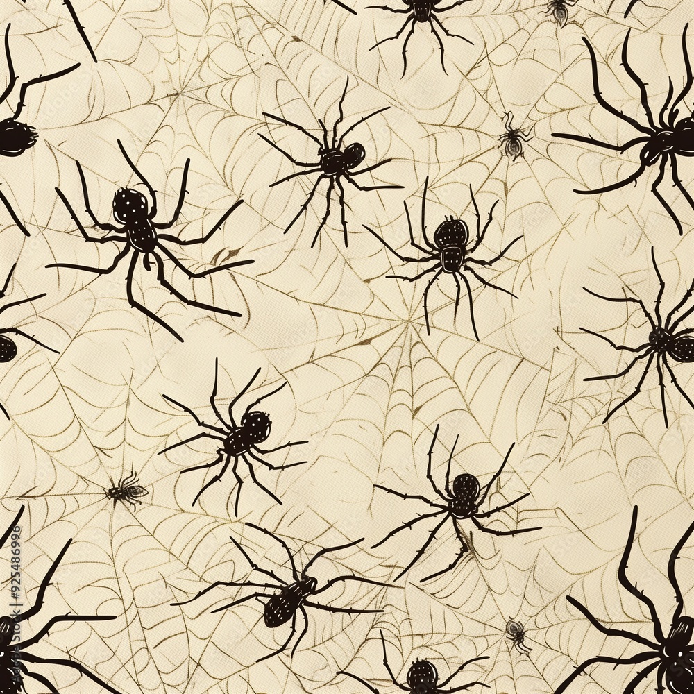 Spiders in a web black and white illustration Spiders in a web black and white illustration