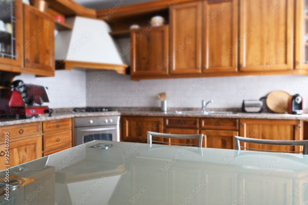 Empty glass table in the kitchen room Empty glass table in the kitchen room