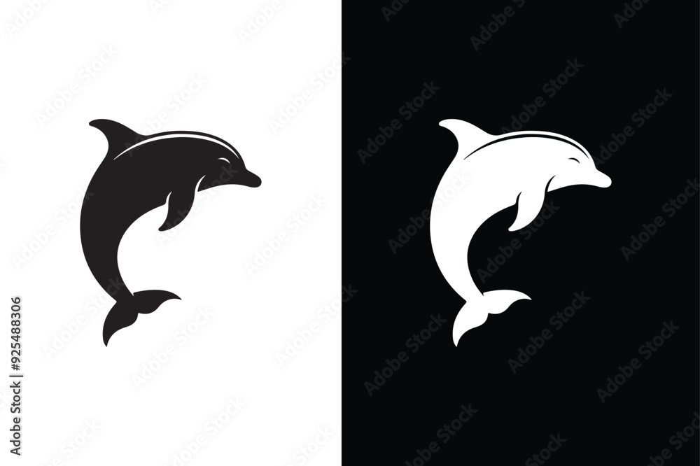 Fototapeta premium Dolphin icon. Vector icon isolated on black and white background.