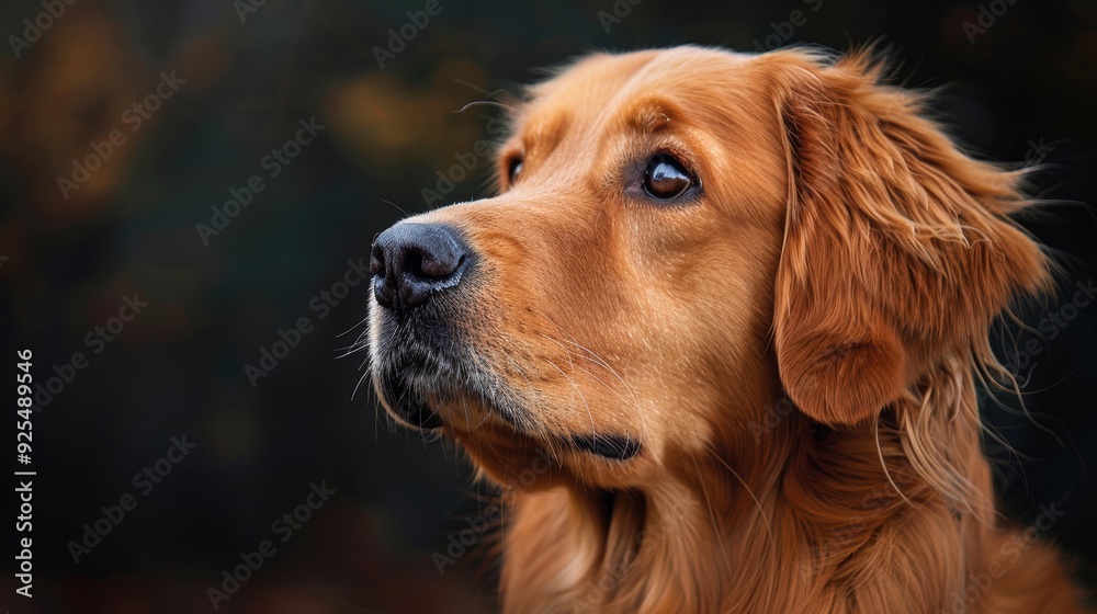 Golden retriever with expressive eyes looking thoughtfully in an outdoor setting on a cloudy day Golden retriever with expressive eyes looking thoughtfully in an outdoor setting on a cloudy day