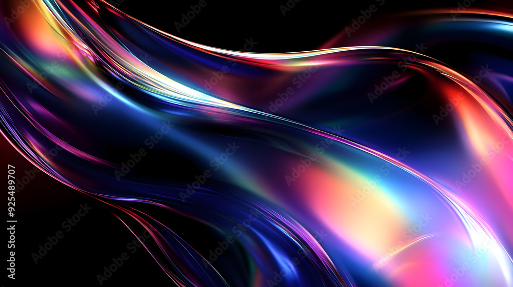 Abstract iridescent glowing lines with a dark background. Abstract iridescent glowing lines with a dark background.
