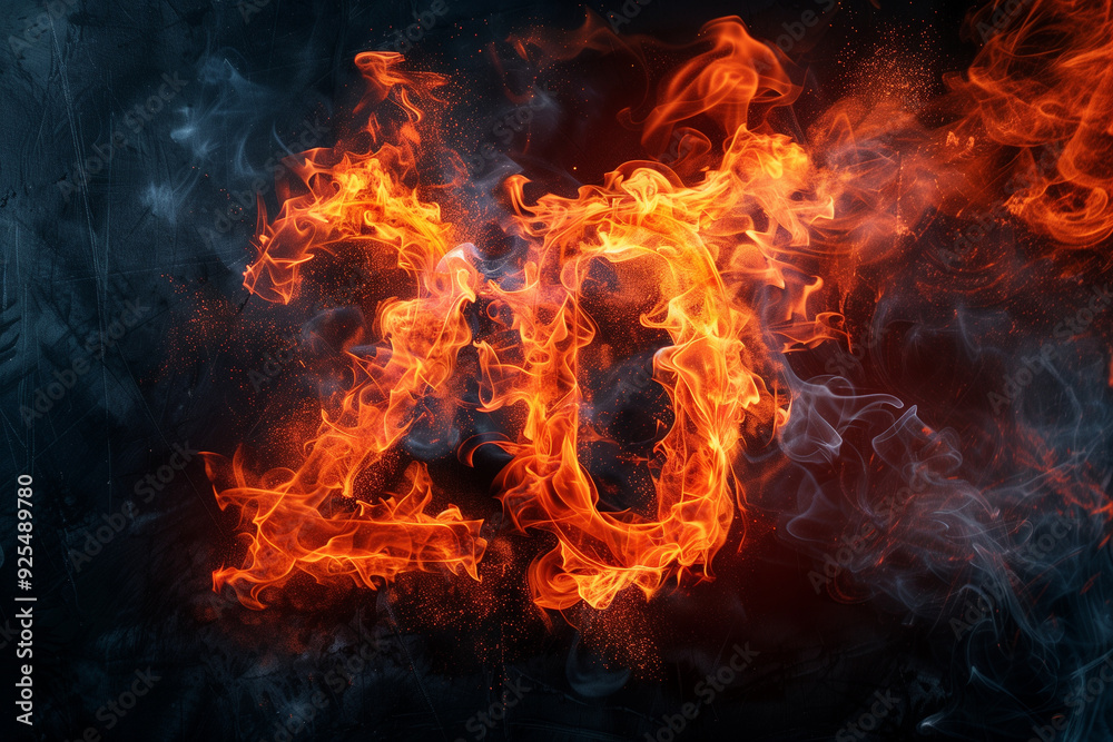 Burning number 20, twenty on fire, hot red flames and smokes on black background Burning number 20, twenty on fire, hot red flames and smokes on black background