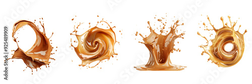 Set of Caramel swirls splash isolated on a transparent background