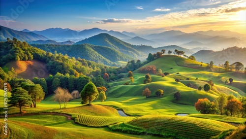 Scenic mountains and hills at Singha Park , Thailand, Chiang Rai, landscape, nature, scenic, views, greenery, lush