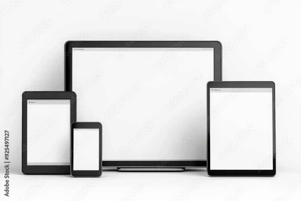 Multiple responsive screen and mobile devices mockup created with Generative AI Multiple responsive screen and mobile devices mockup created with Generative AI