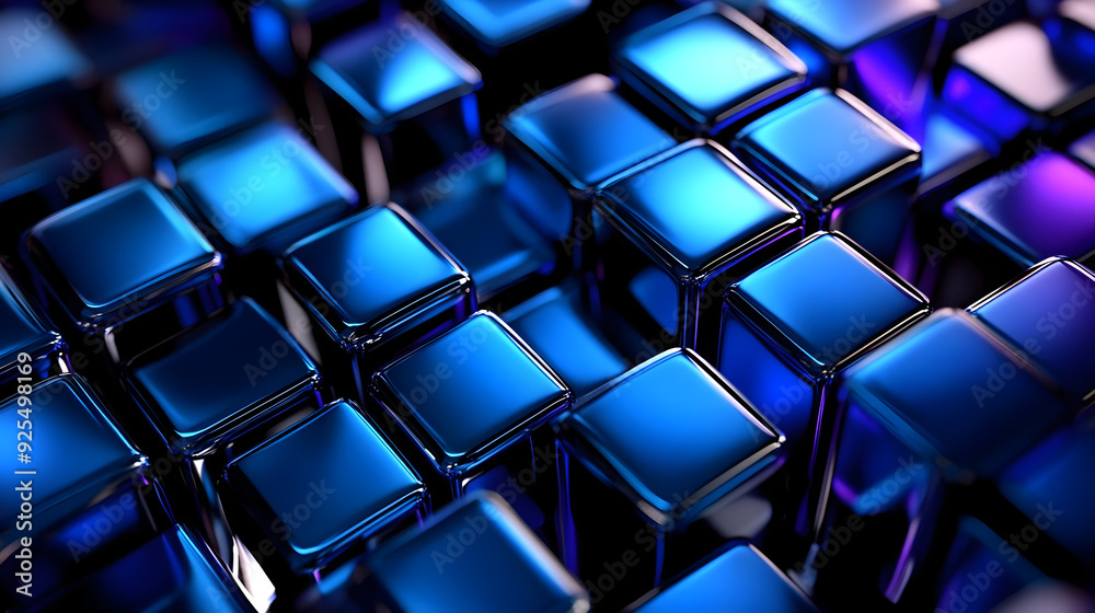 Abstract pattern of glossy blue cubes with a subtle purple hue. Abstract pattern of glossy blue cubes with a subtle purple hue.