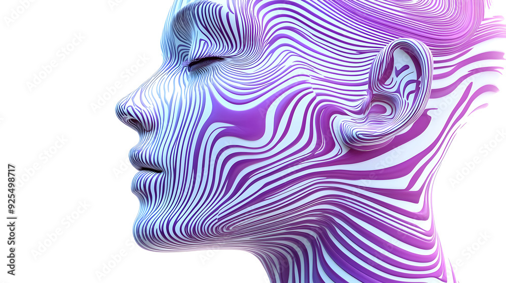 Abstract portrait of a woman with purple and white stripes. Abstract portrait of a woman with purple and white stripes.