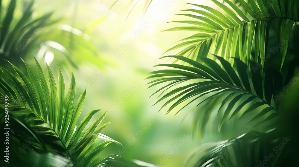 A Tranquil Scene of Lush Green Tropical Foliage with Sunlight A Tranquil Scene of Lush Green Tropical Foliage with Sunlight
