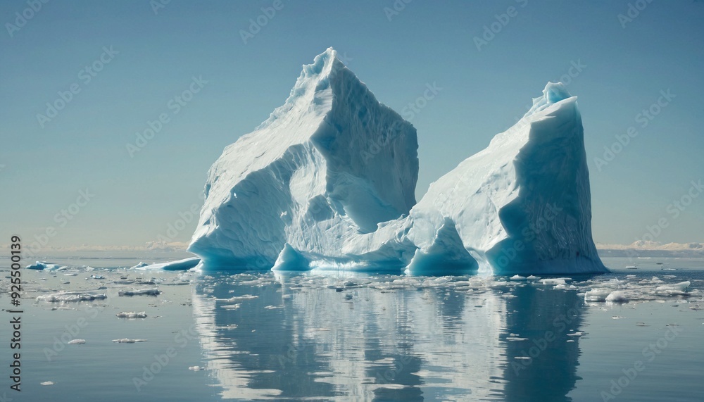 Large iceberg with blue ice floats casts reflection in dark water of bay in Nanortalik Greenland resembles rocket shape Large iceberg with blue ice floats casts reflection in dark water of bay in Nanortalik Greenland resembles rocket shape