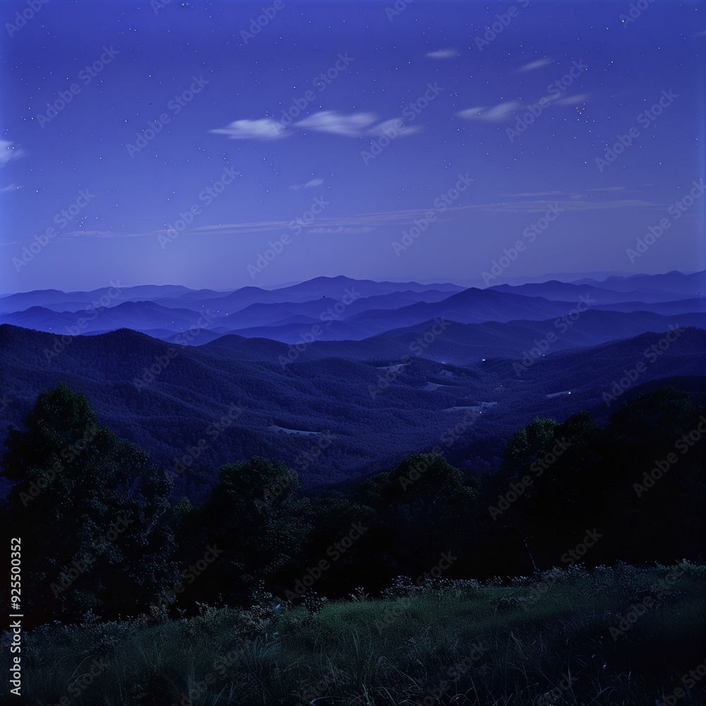 Blue Appalachian mountains with a clear night sky. Blue Appalachian mountains with a clear night sky.