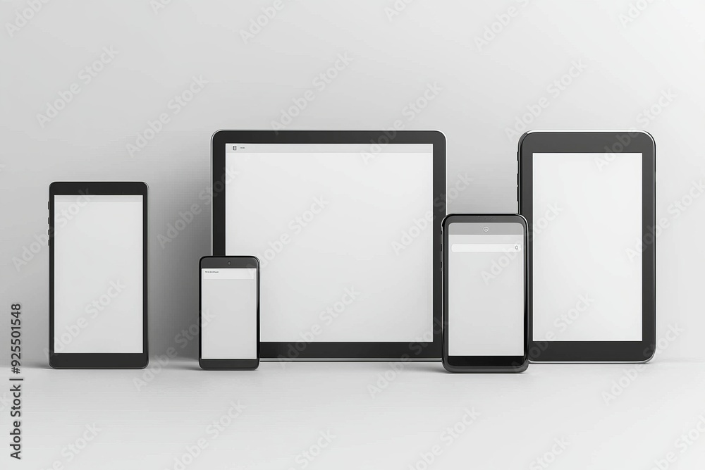 Multiple responsive screen and mobile devices mockup created with Generative AI Multiple responsive screen and mobile devices mockup created with Generative AI