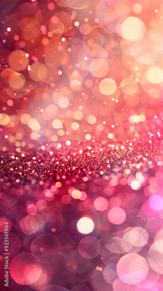 Close-up of glittery red branches with bokeh lights on pink background. Festive decoration and holiday concept. For greeting card, banner, ads. Macro view with copy space. Blurred bokeh circle lights. Close-up of glittery red branches with bokeh lights on pink background. Festive decoration and holiday concept. For greeting card, banner, ads. Macro view with copy space. Blurred bokeh circle lights.