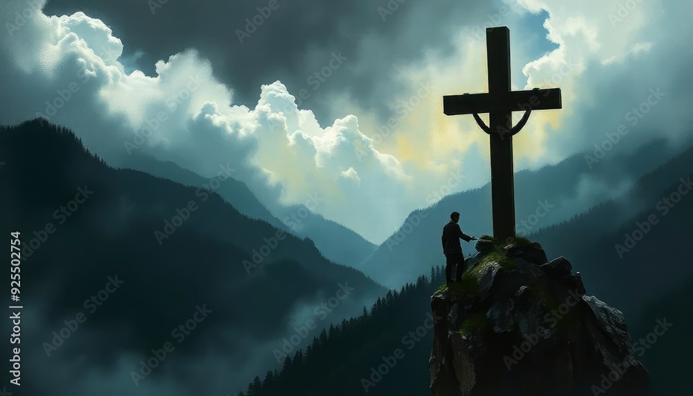 cross on the top of the mountain. cristian, ai cross on the top of the mountain. cristian, ai