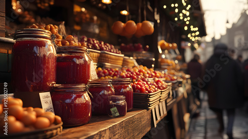 Busy Market Stall Homemade Jams Preserves and Fresh Delights photo