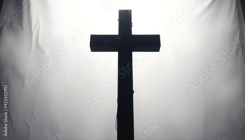 very bright image of a cross on a white outdoor studio background with beautiful lighting, ai