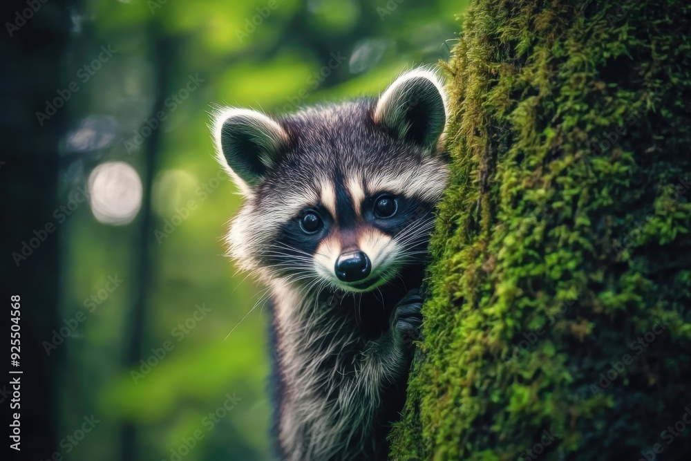 Fototapeta premium Curious Raccoon in Forest