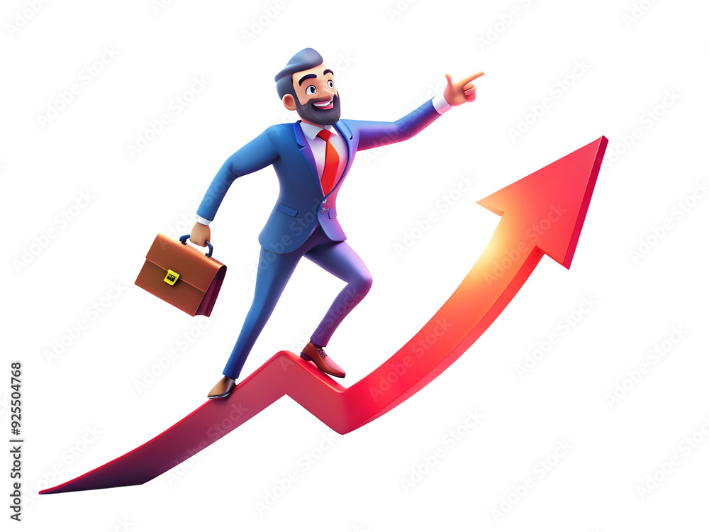 3D rendering Character businessman is on the path to success, rising to the top, Growth and success. 3D rendering Character businessman is on the path to success, rising to the top, Growth and success.