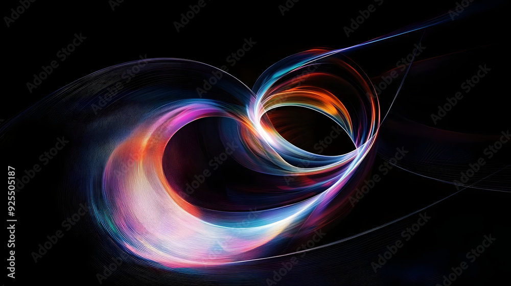 Abstract swirling lines of light in orange, pink and blue on a black background. Abstract swirling lines of light in orange, pink and blue on a black background.